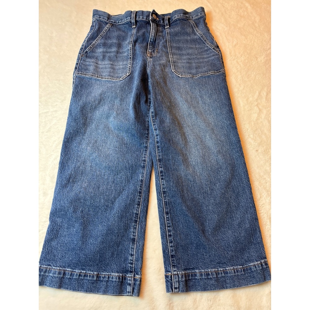 J.Crew Wide-Leg Crop Jeans Womens 30P Blue Denim High Rise Patch Pocket 30 P